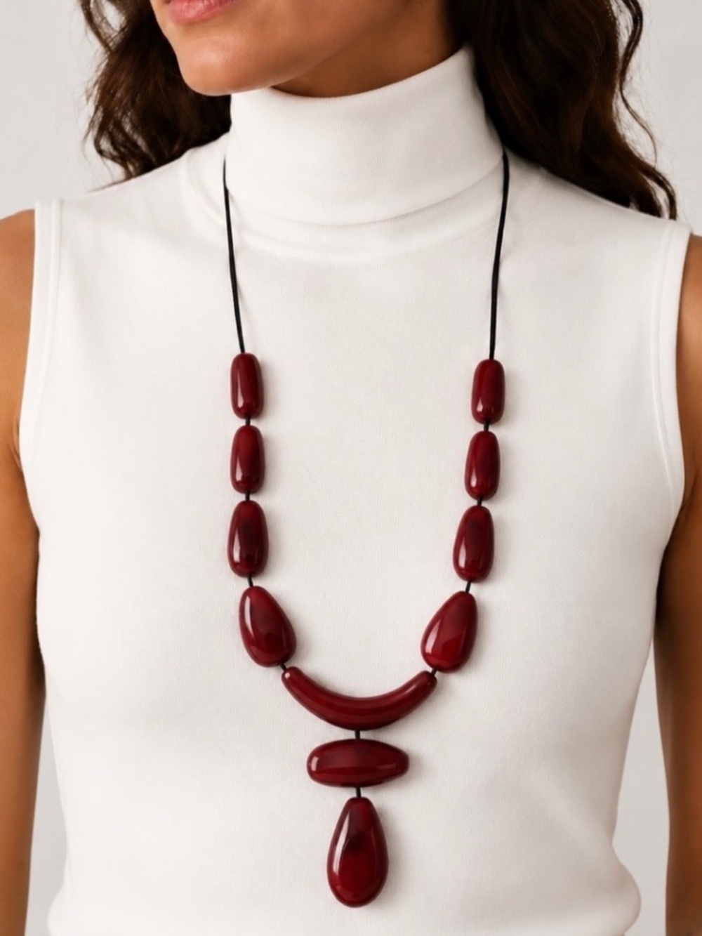 Zara S 26 Statement Chunky Resin Geometric Drop Rope Necklace Brown Beaded NWT